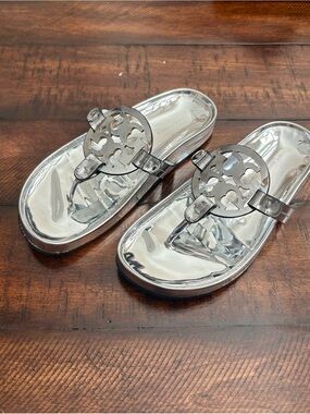Tory Burch Miller Cloud Sandal Silver Metallic Size 7